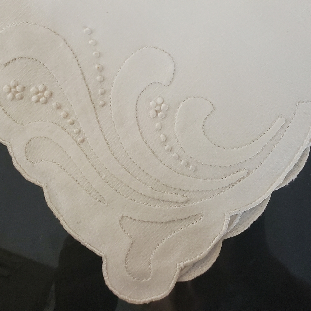 Elegant Cream Appliqued and Hand-Embroidered Linen Napkins